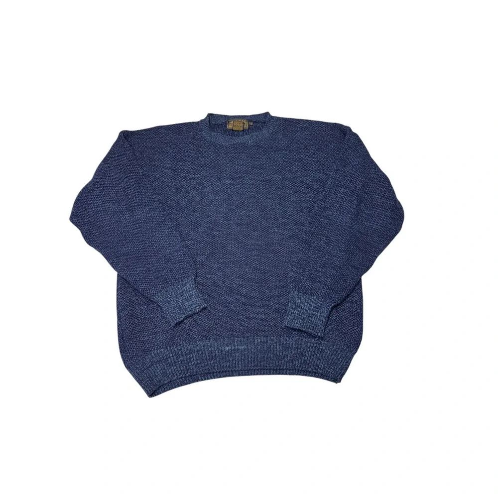 Vintage Eddie Bauer Mens Blue Cotton Heavy Knit Crewneck Sweater‎ Large Indigo